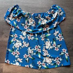 Cooper & Ella blue floral off the shoulder top XS extra small